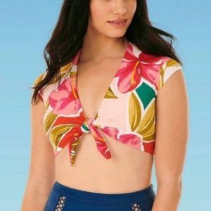 Beach Betty Tie-Front Tropical Floral Bikini Top